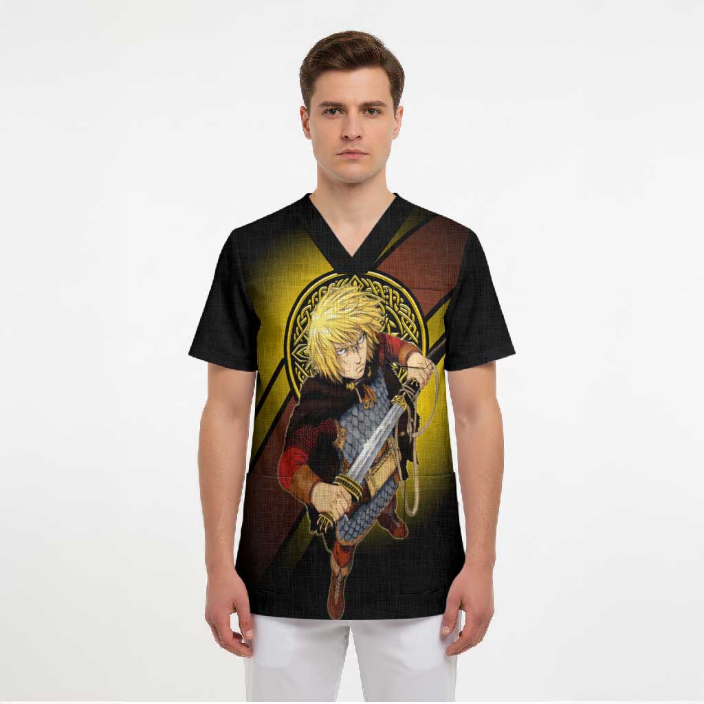 Thorfinn Norse Avenger Scrub Top Viking Manga Illustration Style
