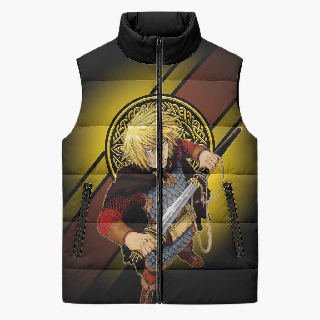 Thorfinn Norse Avenger Sleeveless Puffer Jacket Viking Manga Illustration Style