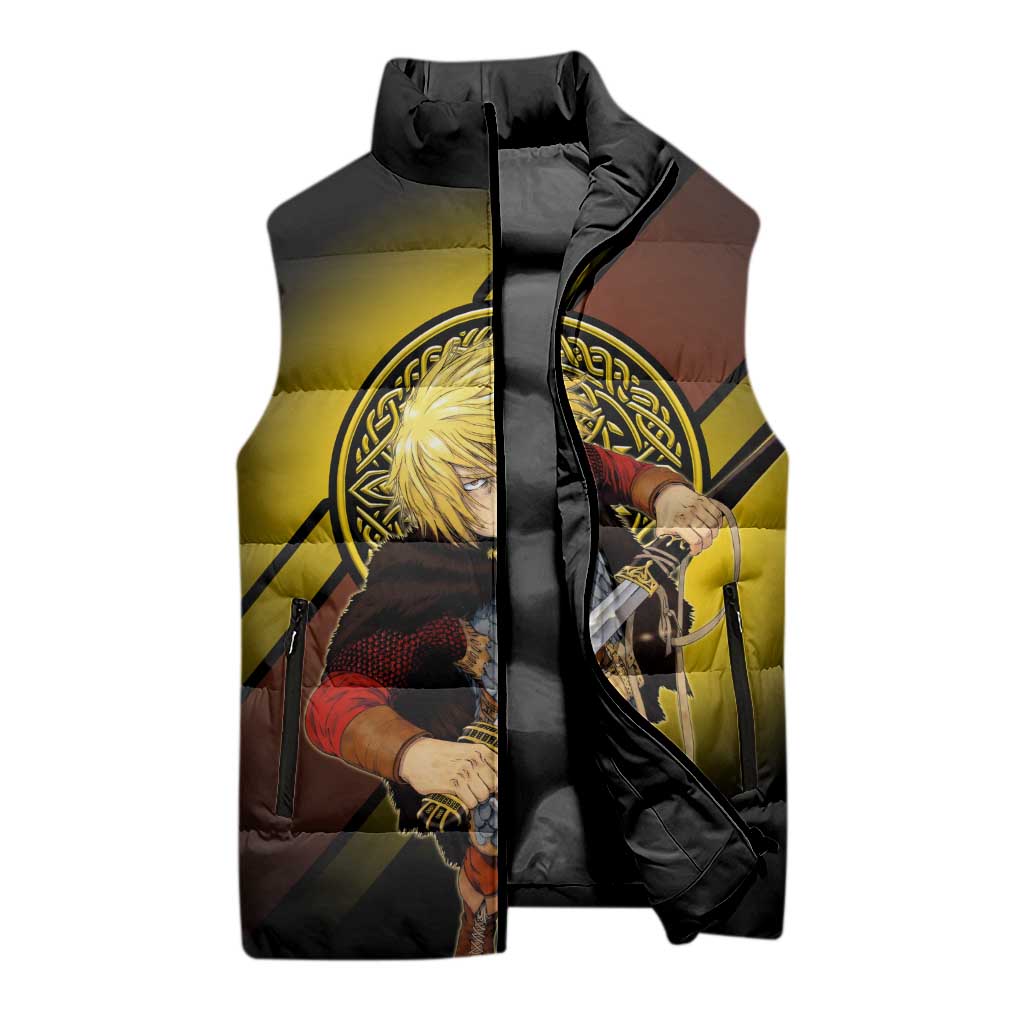 Thorfinn Norse Avenger Sleeveless Puffer Jacket Viking Manga Illustration Style