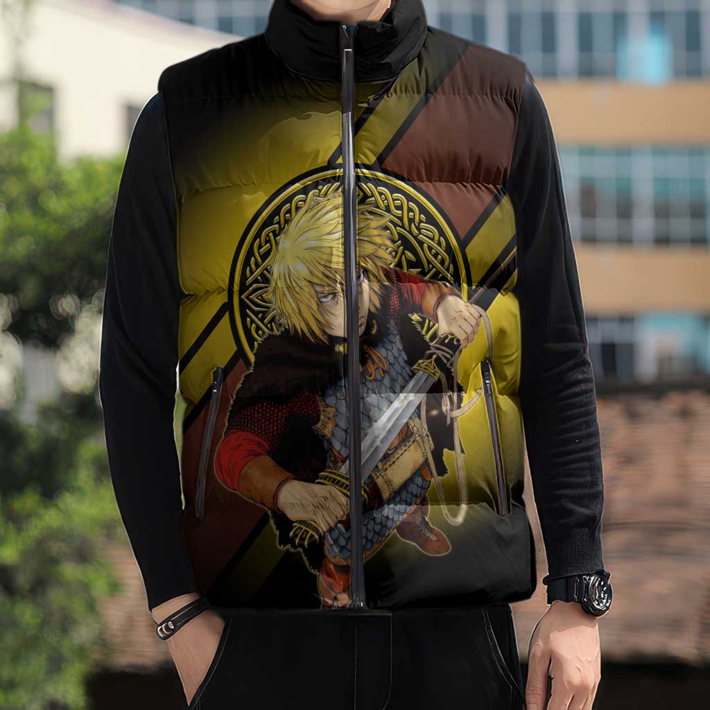 Thorfinn Norse Avenger Sleeveless Puffer Jacket Viking Manga Illustration Style