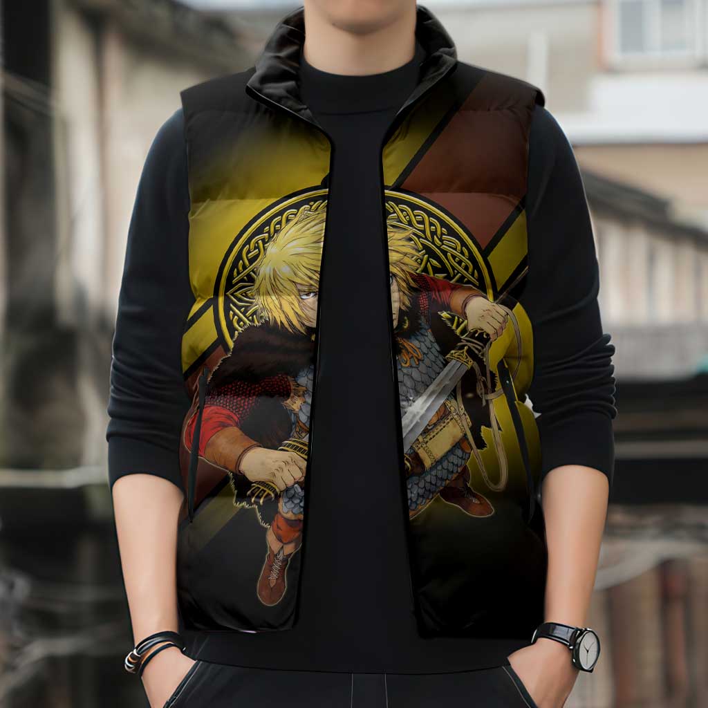 Thorfinn Norse Avenger Sleeveless Puffer Jacket Viking Manga Illustration Style