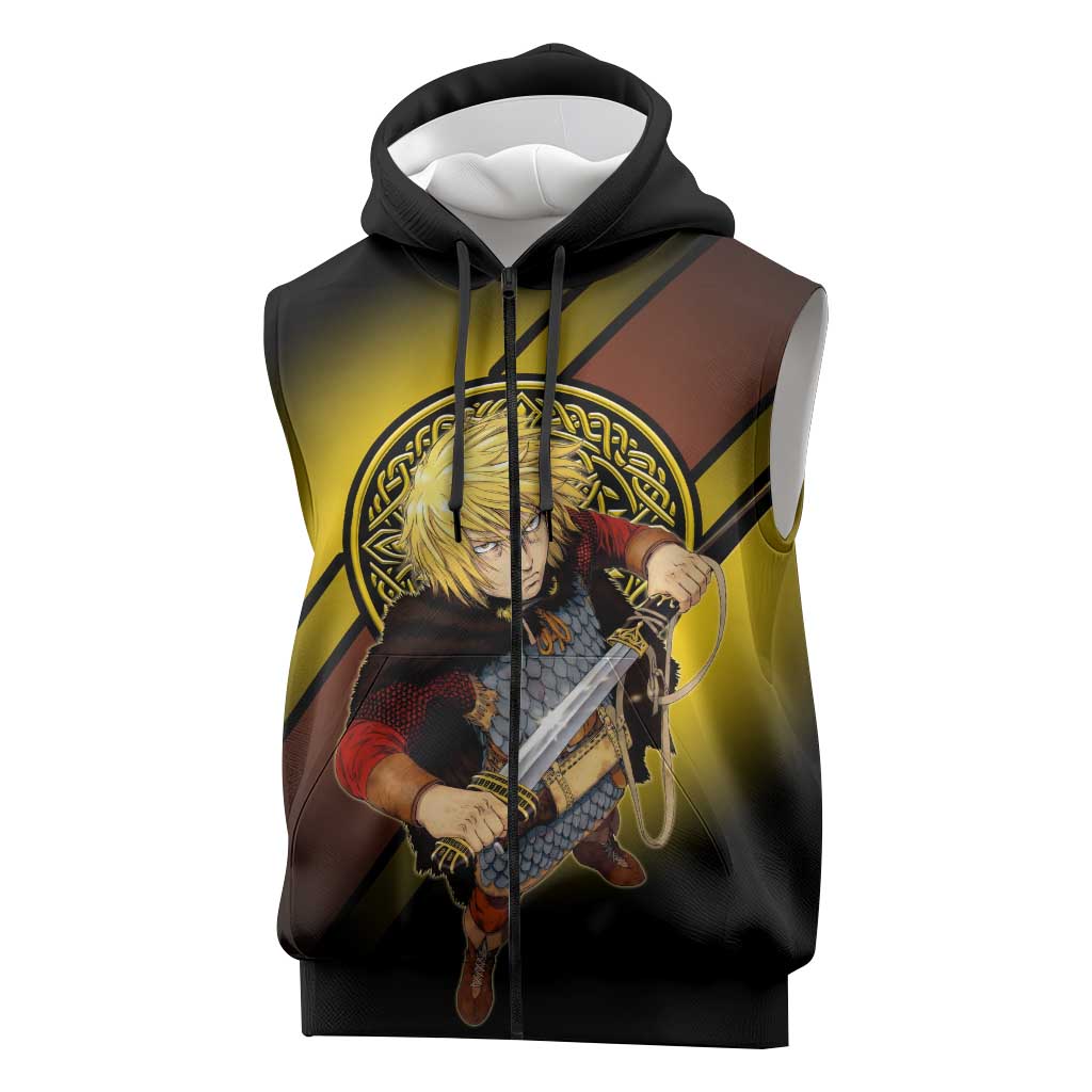 Thorfinn Norse Avenger Sleeveless Zip Hoodie Viking Manga Illustration Style