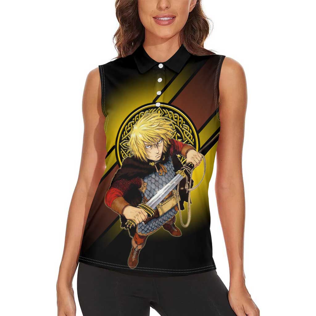 Thorfinn Norse Avenger Women Sleeveless Polo Shirt Viking Manga Illustration Style