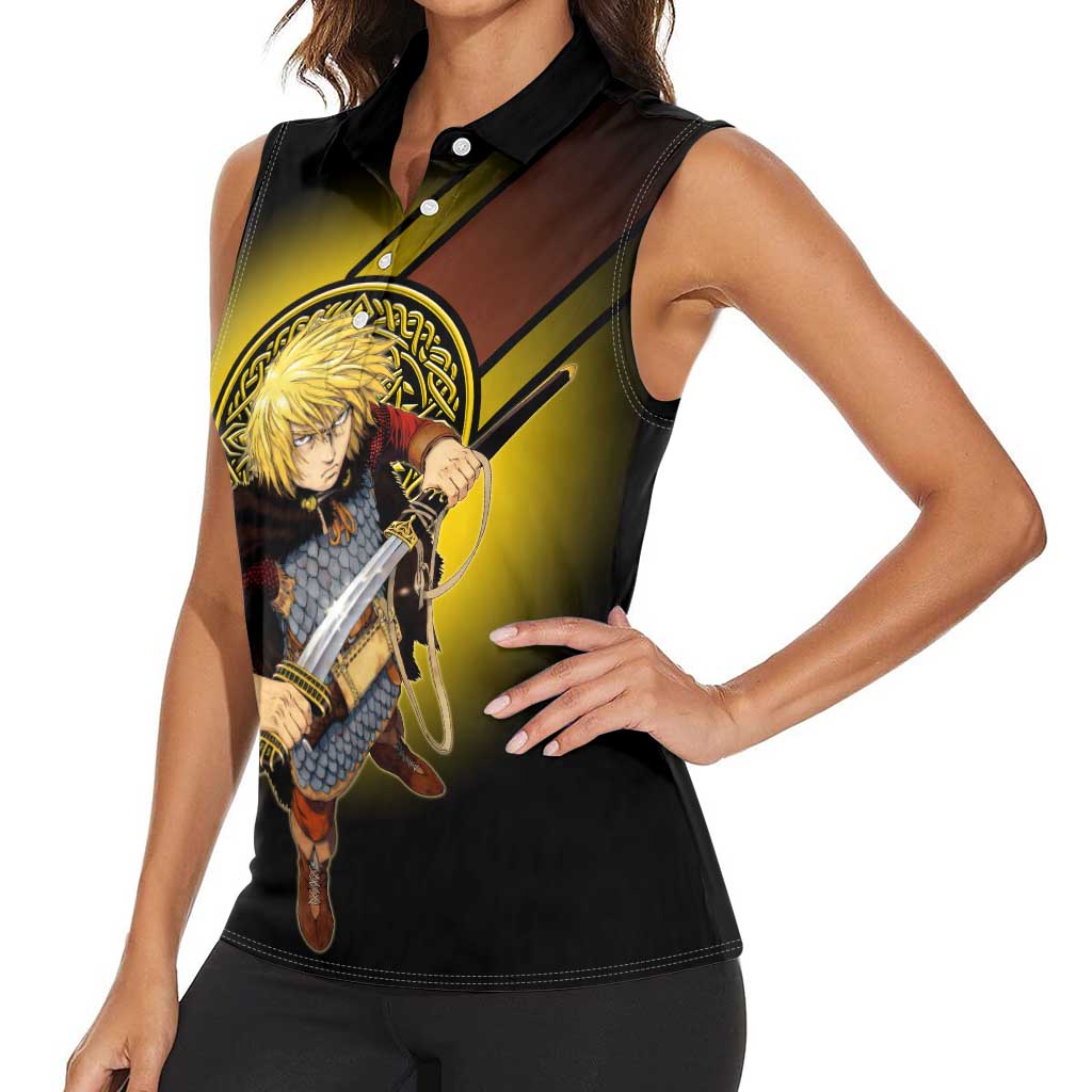Thorfinn Norse Avenger Women Sleeveless Polo Shirt Viking Manga Illustration Style