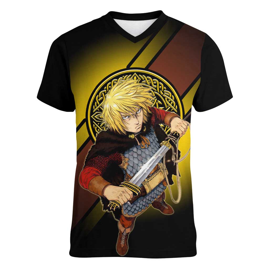 Thorfinn Norse Avenger Women V-Neck T-Shirt Viking Manga Illustration Style