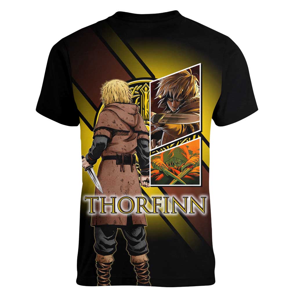 Thorfinn Norse Avenger Women V-Neck T-Shirt Viking Manga Illustration Style