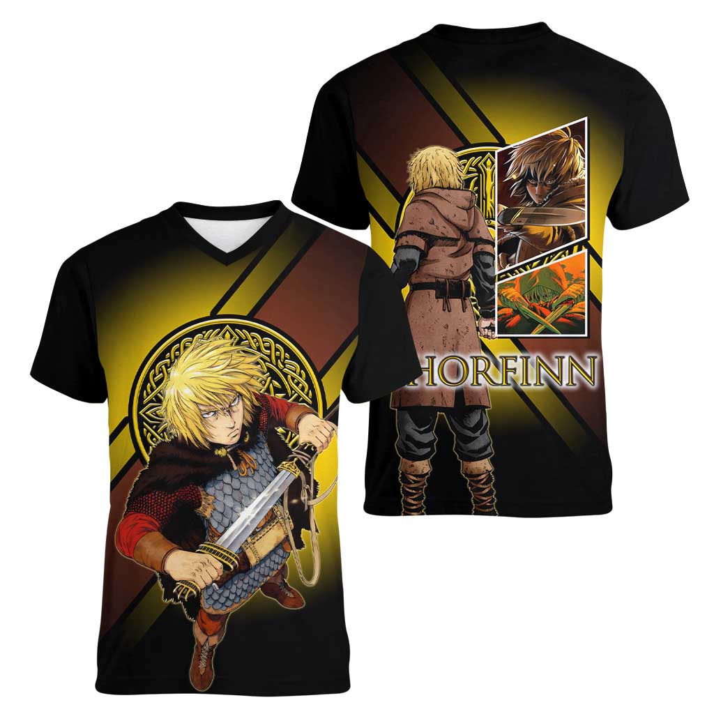 Thorfinn Norse Avenger Women V-Neck T-Shirt Viking Manga Illustration Style