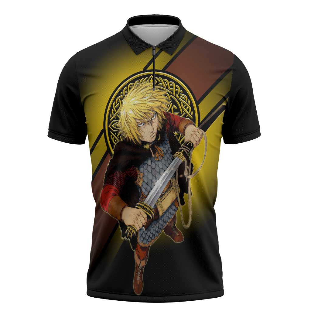 Thorfinn Norse Avenger Zipper Polo Shirt Viking Manga Illustration Style