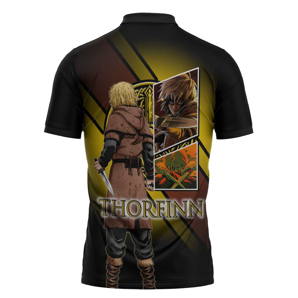Thorfinn Norse Avenger Zipper Polo Shirt Viking Manga Illustration Style