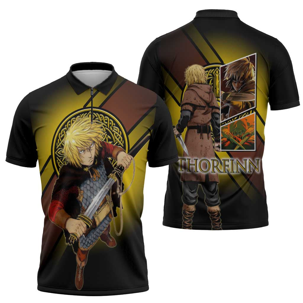 Thorfinn Norse Avenger Zipper Polo Shirt Viking Manga Illustration Style