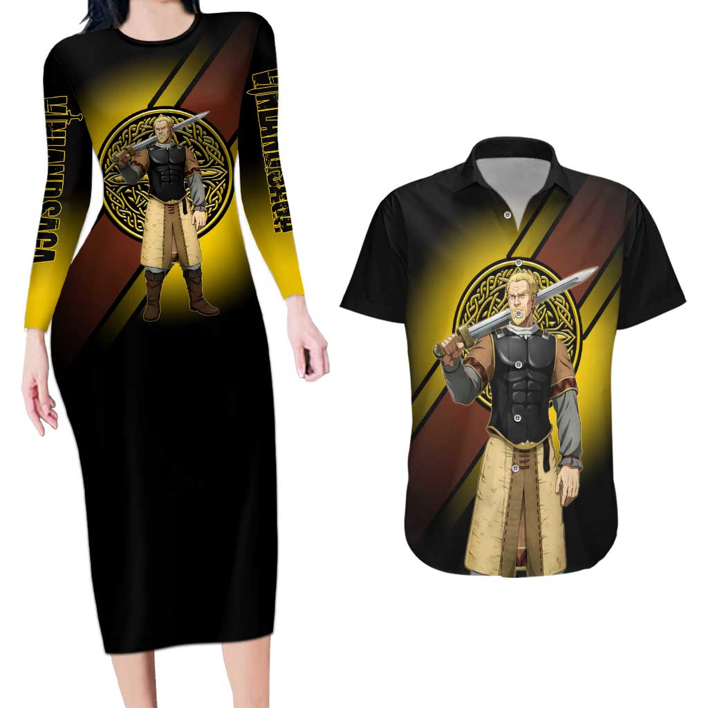 Askeladd Viking Commander Couples Matching Long Sleeve Bodycon Dress and Hawaiian Shirt Viking Manga Illustration Style
