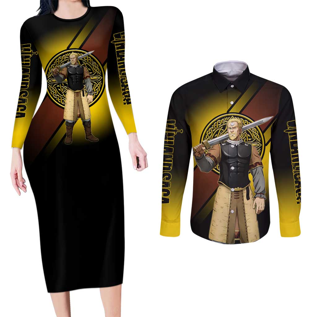 Askeladd Viking Commander Couples Matching Long Sleeve Bodycon Dress and Long Sleeve Button Shirt Viking Manga Illustration Style
