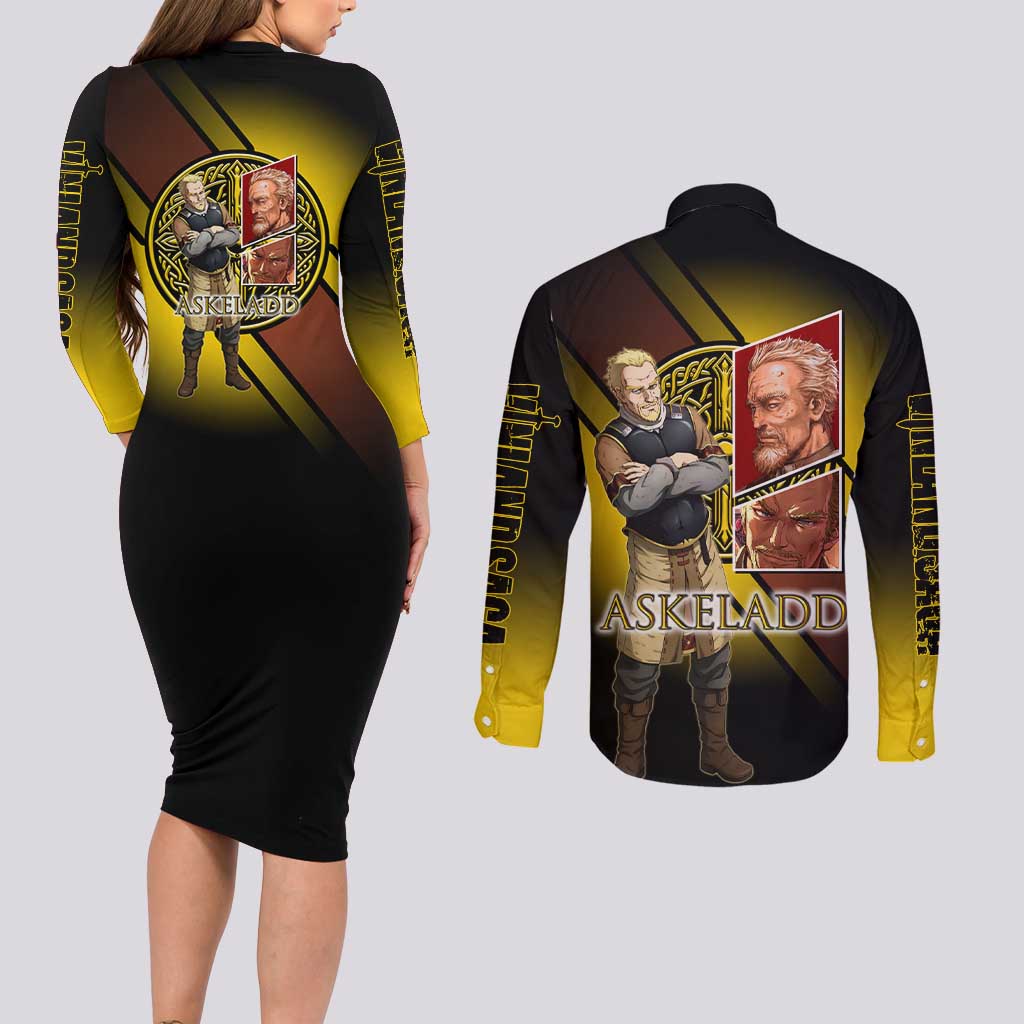 Askeladd Viking Commander Couples Matching Long Sleeve Bodycon Dress and Long Sleeve Button Shirt Viking Manga Illustration Style