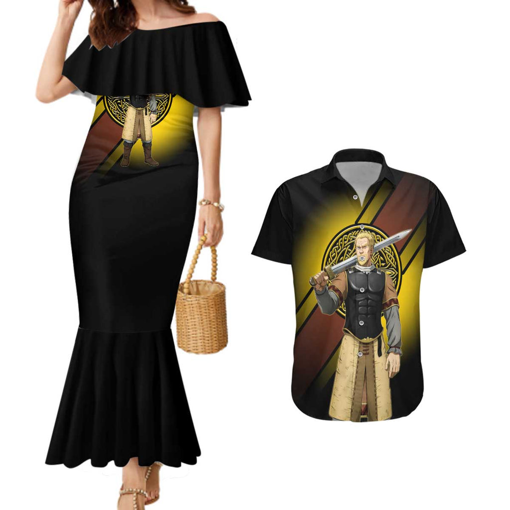 Askeladd Viking Commander Couples Matching Mermaid Dress and Hawaiian Shirt Viking Manga Illustration Style