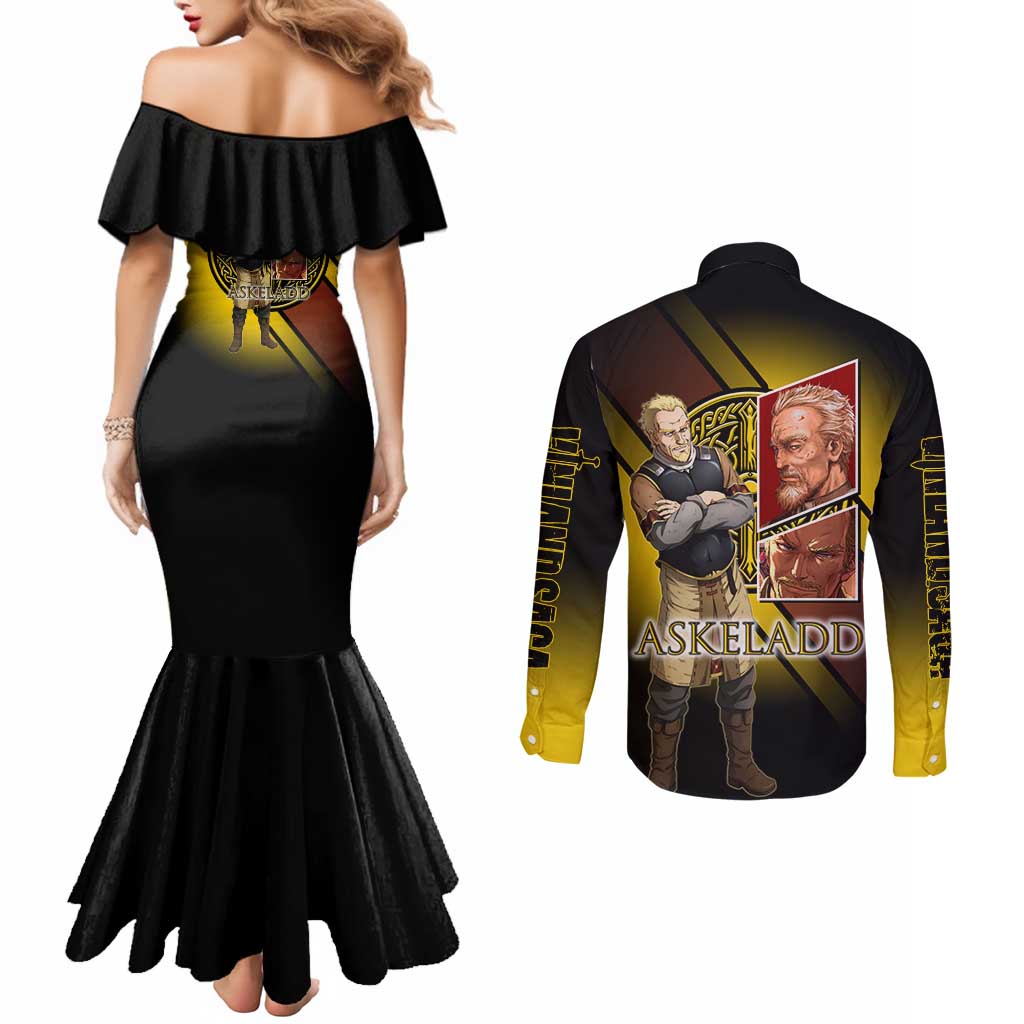 Askeladd Viking Commander Couples Matching Mermaid Dress and Long Sleeve Button Shirt Viking Manga Illustration Style