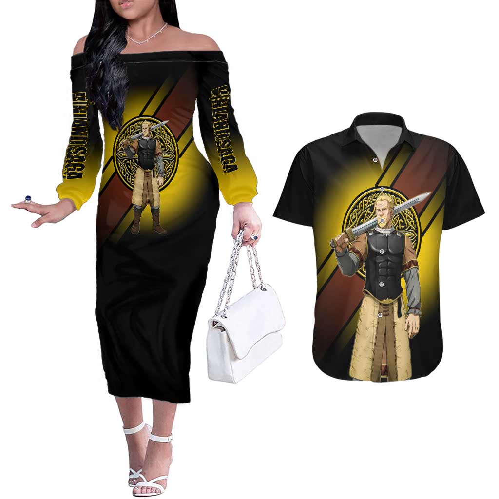 Askeladd Viking Commander Couples Matching Off The Shoulder Long Sleeve Dress and Hawaiian Shirt Viking Manga Illustration Style