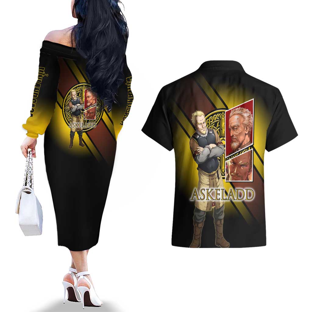 Askeladd Viking Commander Couples Matching Off The Shoulder Long Sleeve Dress and Hawaiian Shirt Viking Manga Illustration Style