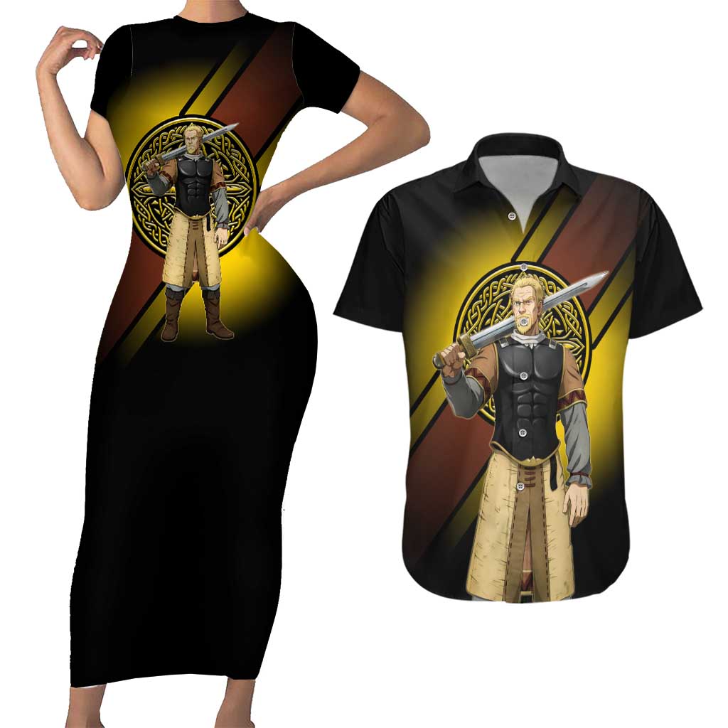 Askeladd Viking Commander Couples Matching Short Sleeve Bodycon Dress and Hawaiian Shirt Viking Manga Illustration Style