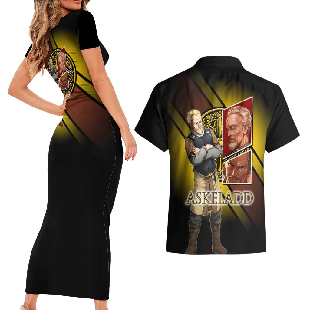 Askeladd Viking Commander Couples Matching Short Sleeve Bodycon Dress and Hawaiian Shirt Viking Manga Illustration Style