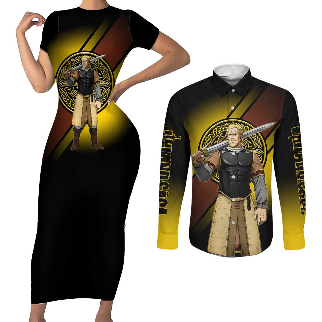 Askeladd Viking Commander Couples Matching Short Sleeve Bodycon Dress and Long Sleeve Button Shirt Viking Manga Illustration Style