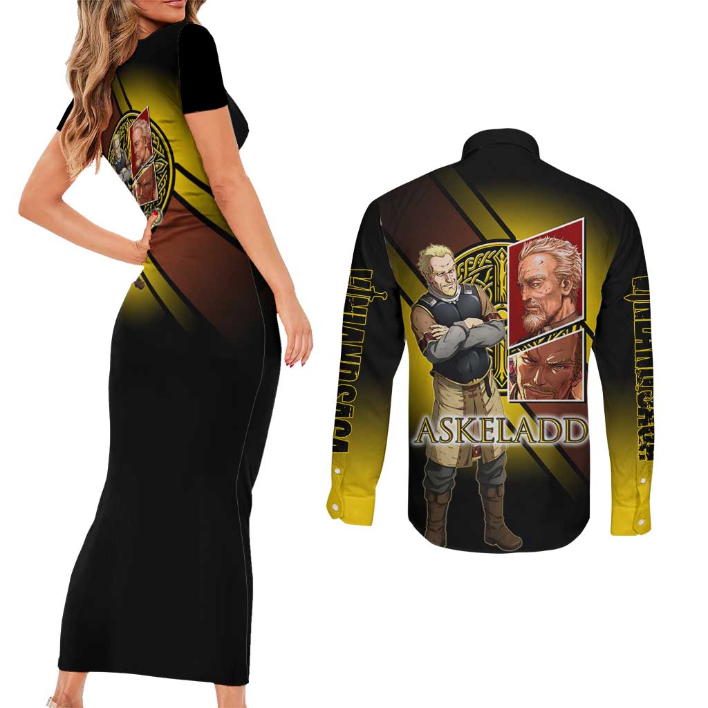 Askeladd Viking Commander Couples Matching Short Sleeve Bodycon Dress and Long Sleeve Button Shirt Viking Manga Illustration Style