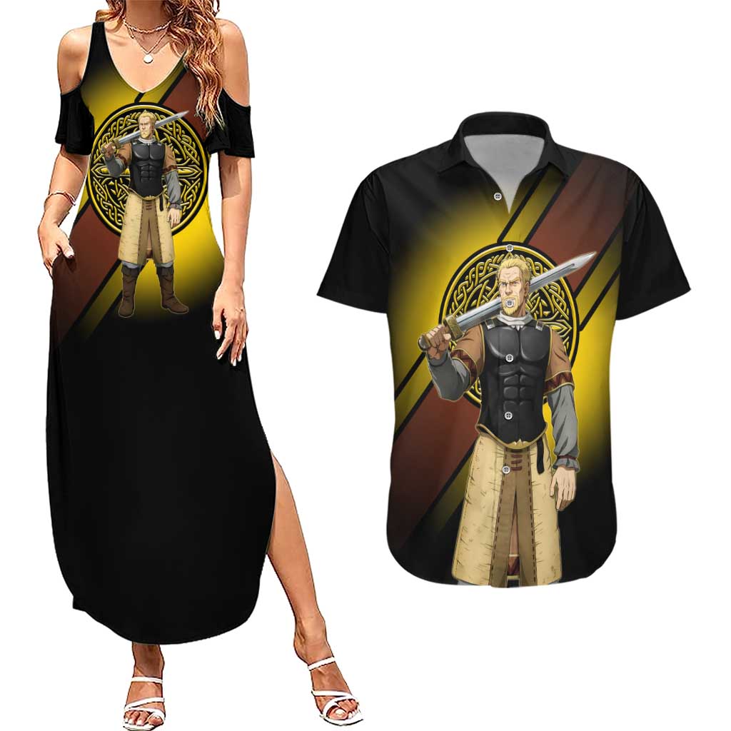 Askeladd Viking Commander Couples Matching Summer Maxi Dress and Hawaiian Shirt Viking Manga Illustration Style