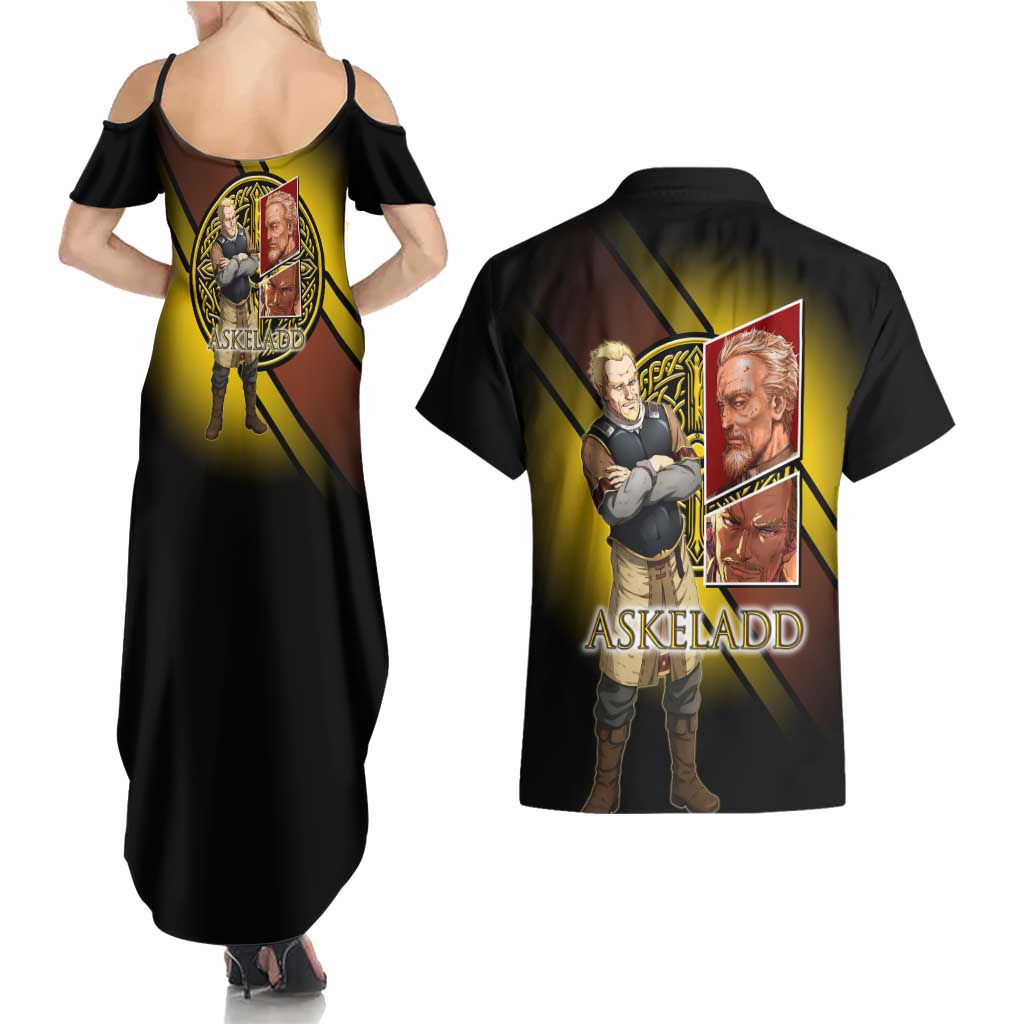 Askeladd Viking Commander Couples Matching Summer Maxi Dress and Hawaiian Shirt Viking Manga Illustration Style