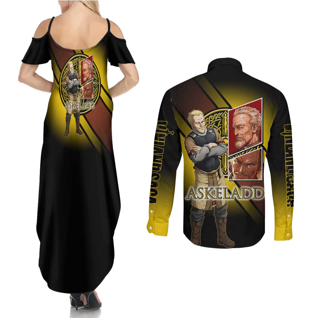 Askeladd Viking Commander Couples Matching Summer Maxi Dress and Long Sleeve Button Shirt Viking Manga Illustration Style