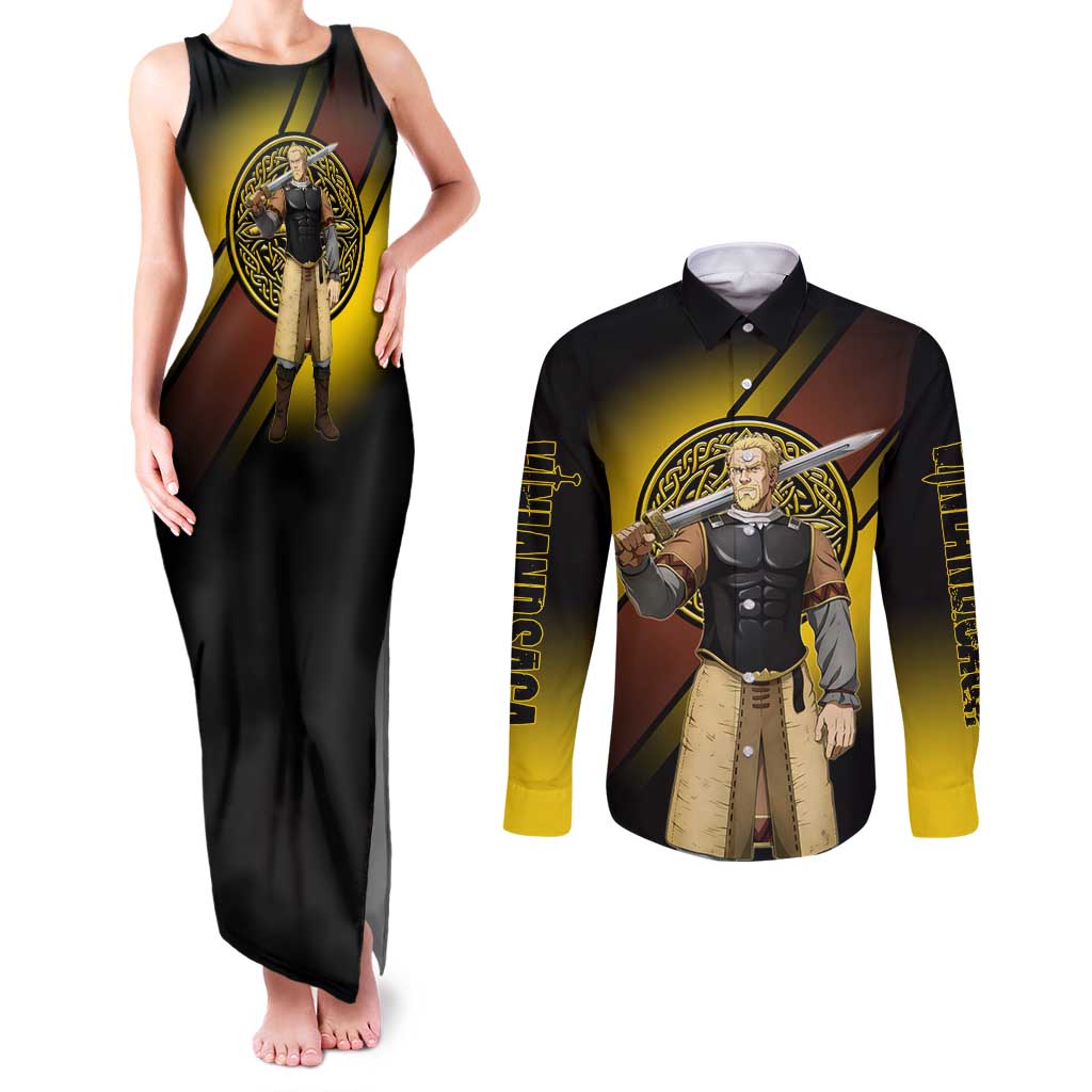 Askeladd Viking Commander Couples Matching Tank Maxi Dress and Long Sleeve Button Shirt Viking Manga Illustration Style