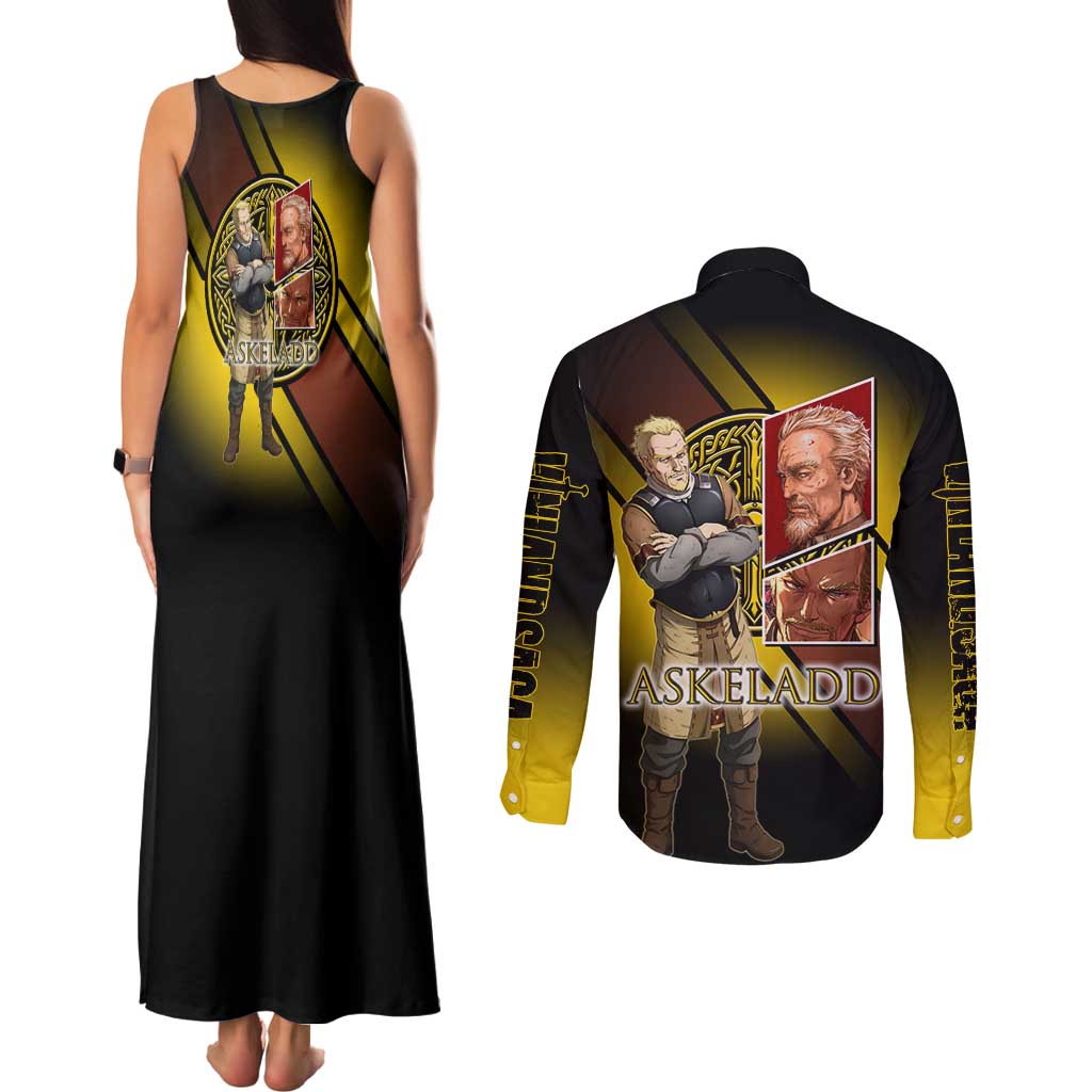 Askeladd Viking Commander Couples Matching Tank Maxi Dress and Long Sleeve Button Shirt Viking Manga Illustration Style