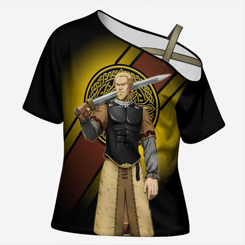 Askeladd Viking Commander Cross Shoulder Shirt Viking Manga Illustration Style