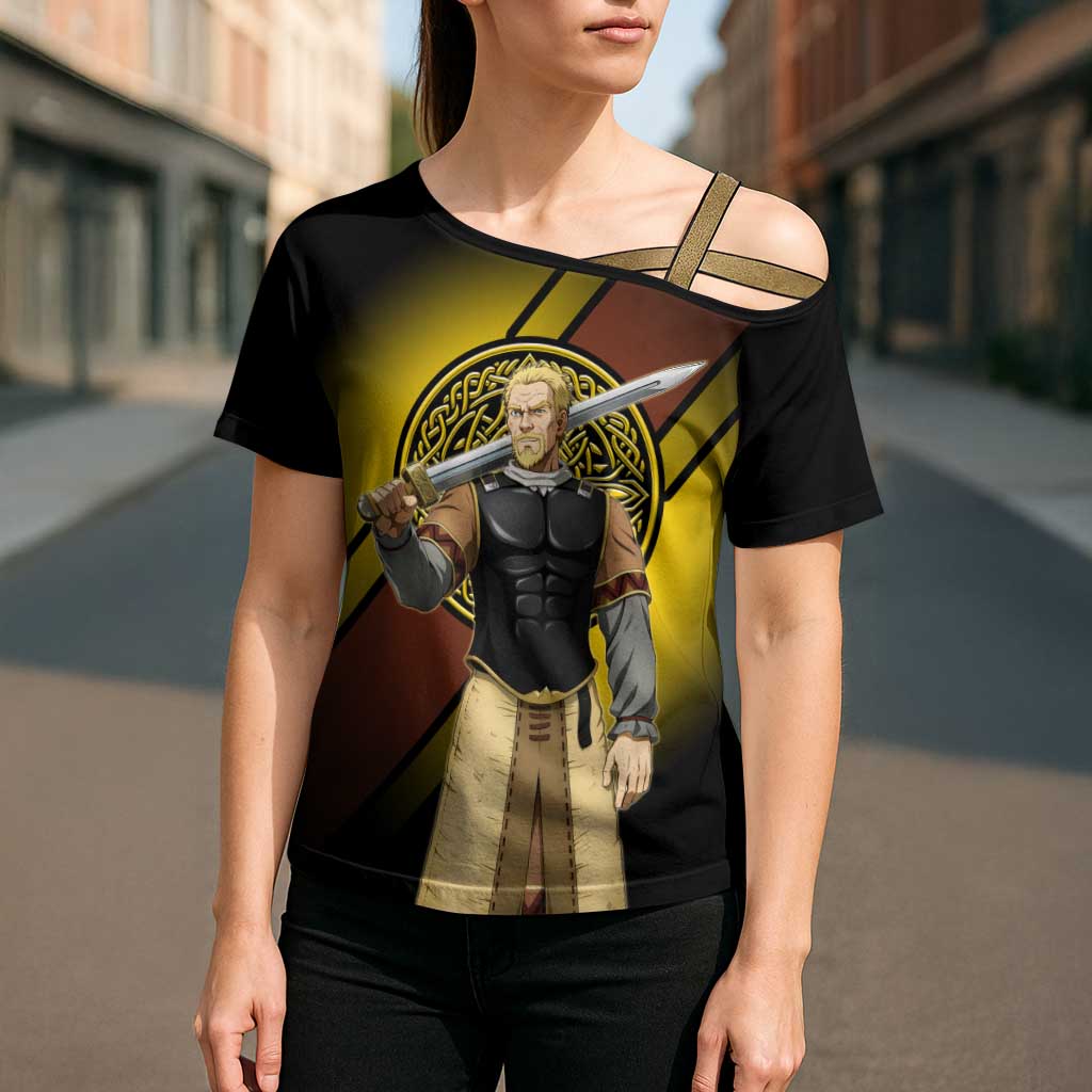 Askeladd Viking Commander Cross Shoulder Shirt Viking Manga Illustration Style