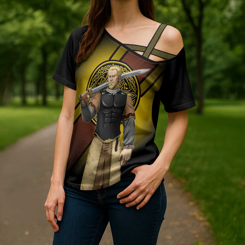 Askeladd Viking Commander Cross Shoulder Shirt Viking Manga Illustration Style