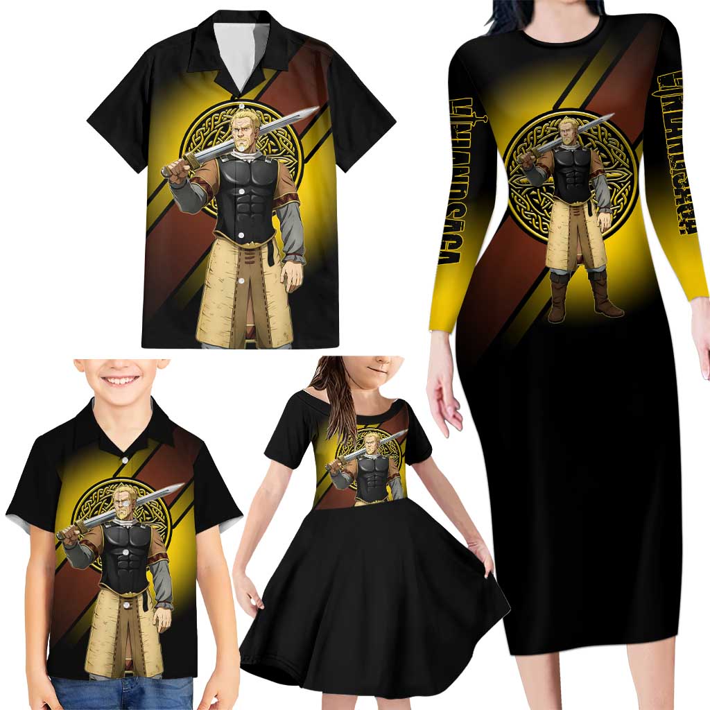 Askeladd Viking Commander Family Matching Long Sleeve Bodycon Dress and Hawaiian Shirt Viking Manga Illustration Style