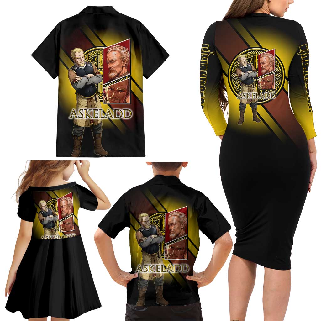 Askeladd Viking Commander Family Matching Long Sleeve Bodycon Dress and Hawaiian Shirt Viking Manga Illustration Style