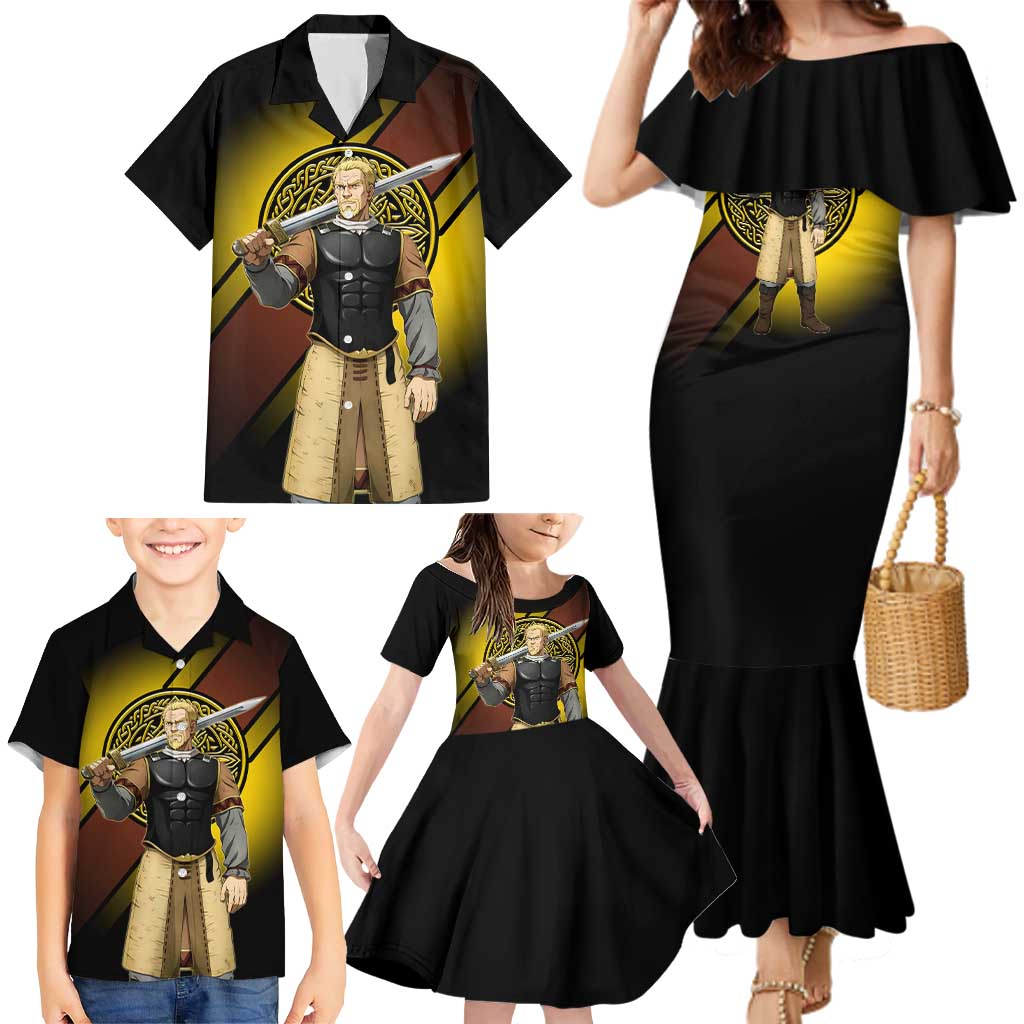 Askeladd Viking Commander Family Matching Mermaid Dress and Hawaiian Shirt Viking Manga Illustration Style