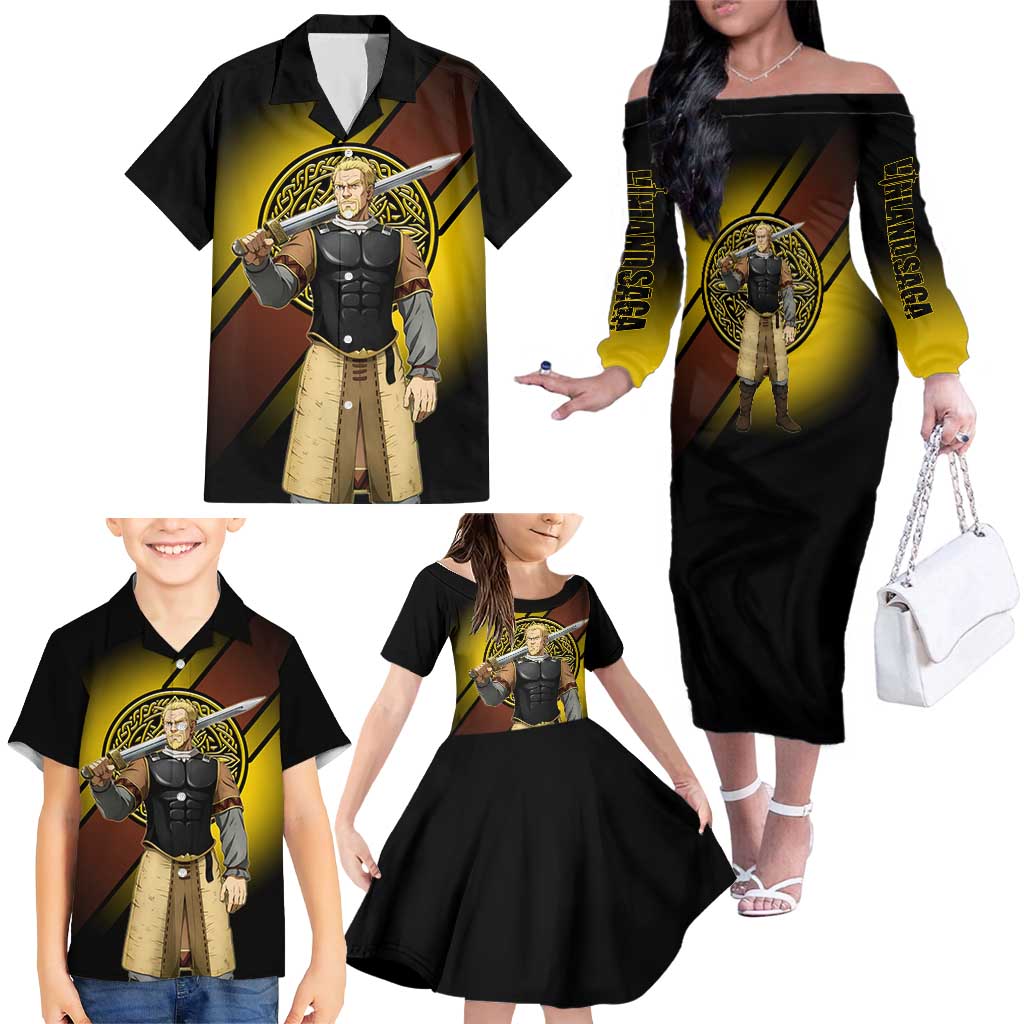 Askeladd Viking Commander Family Matching Off The Shoulder Long Sleeve Dress and Hawaiian Shirt Viking Manga Illustration Style