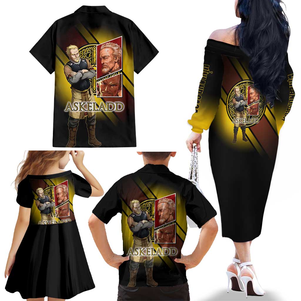 Askeladd Viking Commander Family Matching Off The Shoulder Long Sleeve Dress and Hawaiian Shirt Viking Manga Illustration Style
