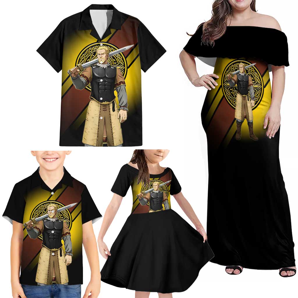 Askeladd Viking Commander Family Matching Off Shoulder Maxi Dress and Hawaiian Shirt Viking Manga Illustration Style