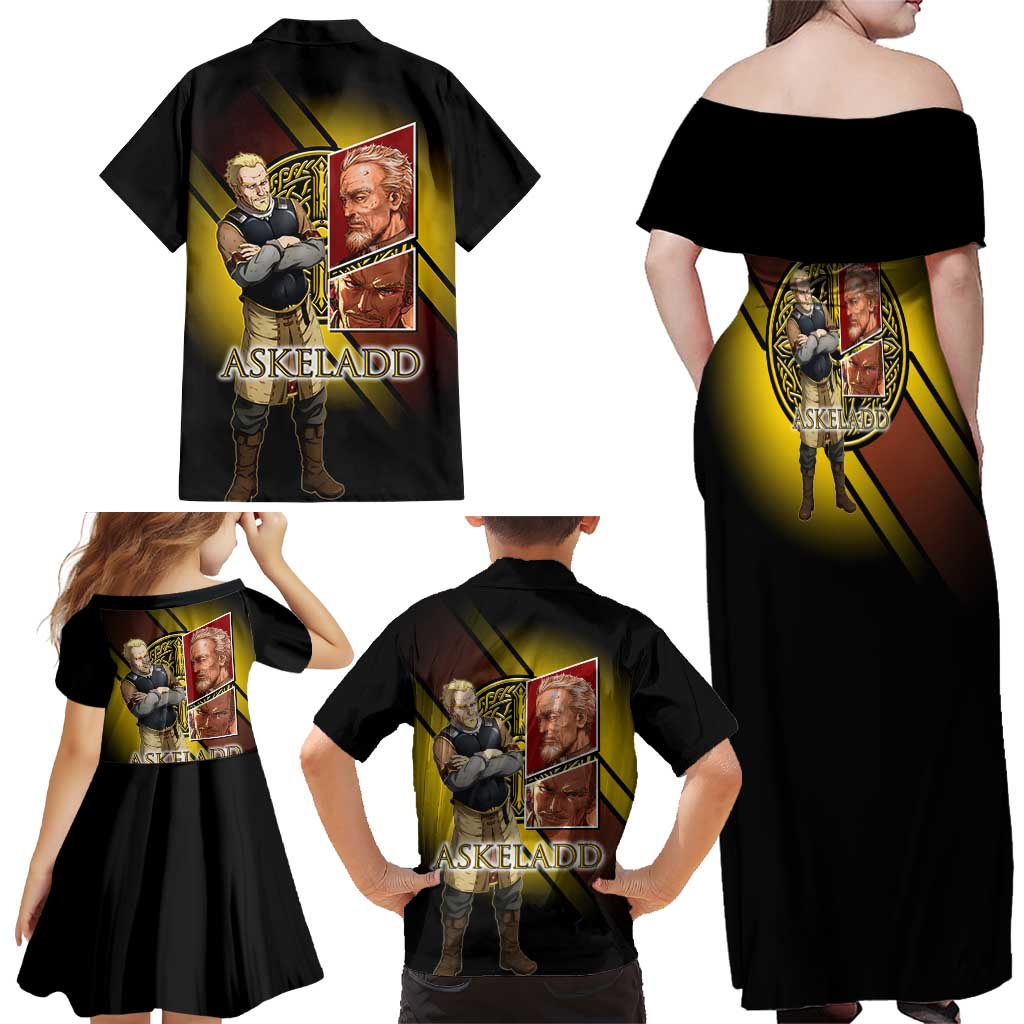 Askeladd Viking Commander Family Matching Off Shoulder Maxi Dress and Hawaiian Shirt Viking Manga Illustration Style