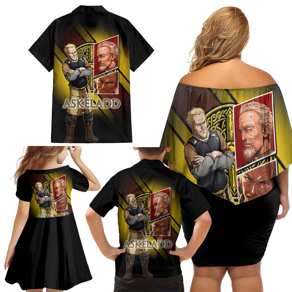 Askeladd Viking Commander Family Matching Off Shoulder Short Dress and Hawaiian Shirt Viking Manga Illustration Style