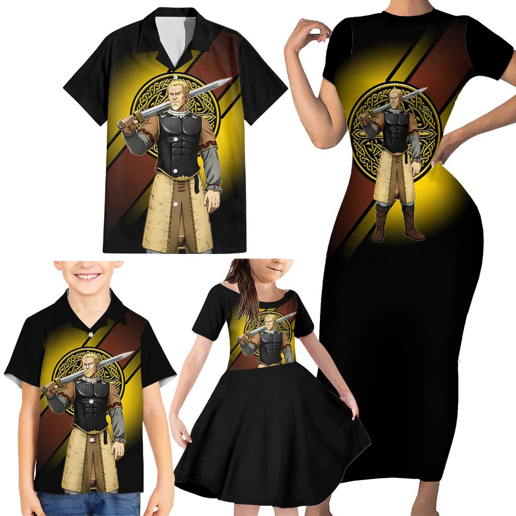 Askeladd Viking Commander Family Matching Short Sleeve Bodycon Dress and Hawaiian Shirt Viking Manga Illustration Style