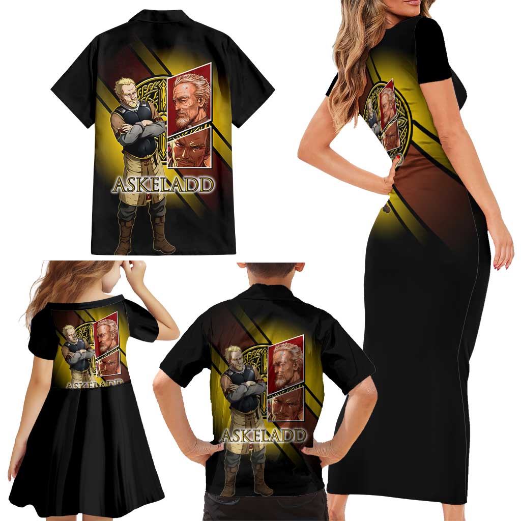 Askeladd Viking Commander Family Matching Short Sleeve Bodycon Dress and Hawaiian Shirt Viking Manga Illustration Style