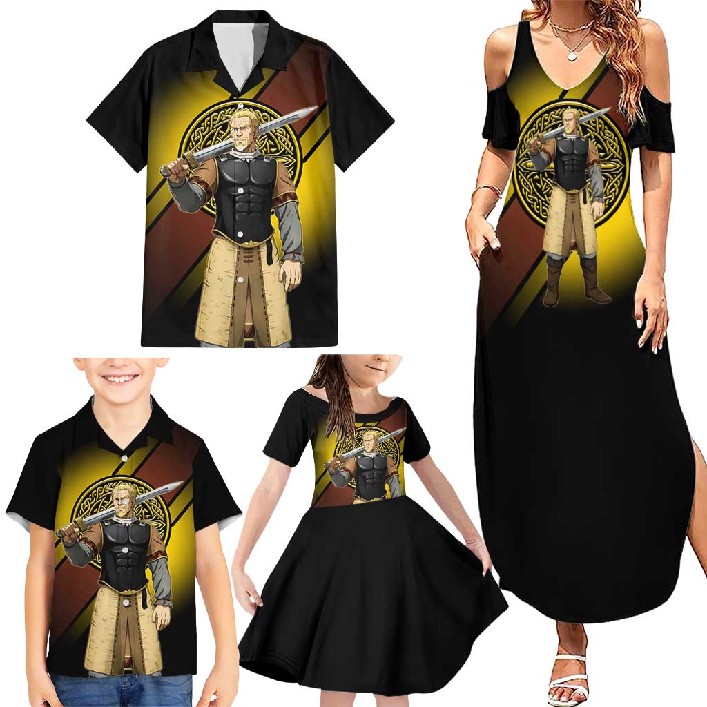 Askeladd Viking Commander Family Matching Summer Maxi Dress and Hawaiian Shirt Viking Manga Illustration Style