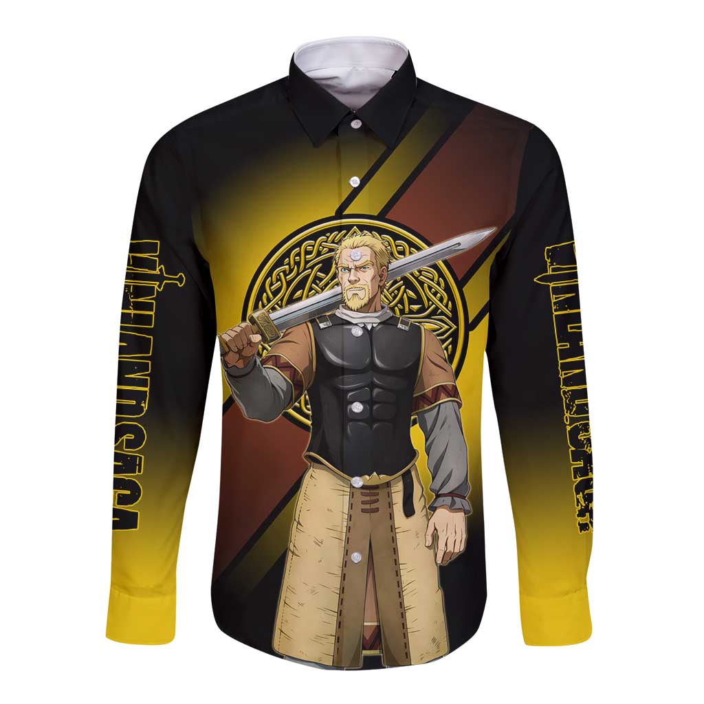 Askeladd Viking Commander Long Sleeve Button Shirt Viking Manga Illustration Style