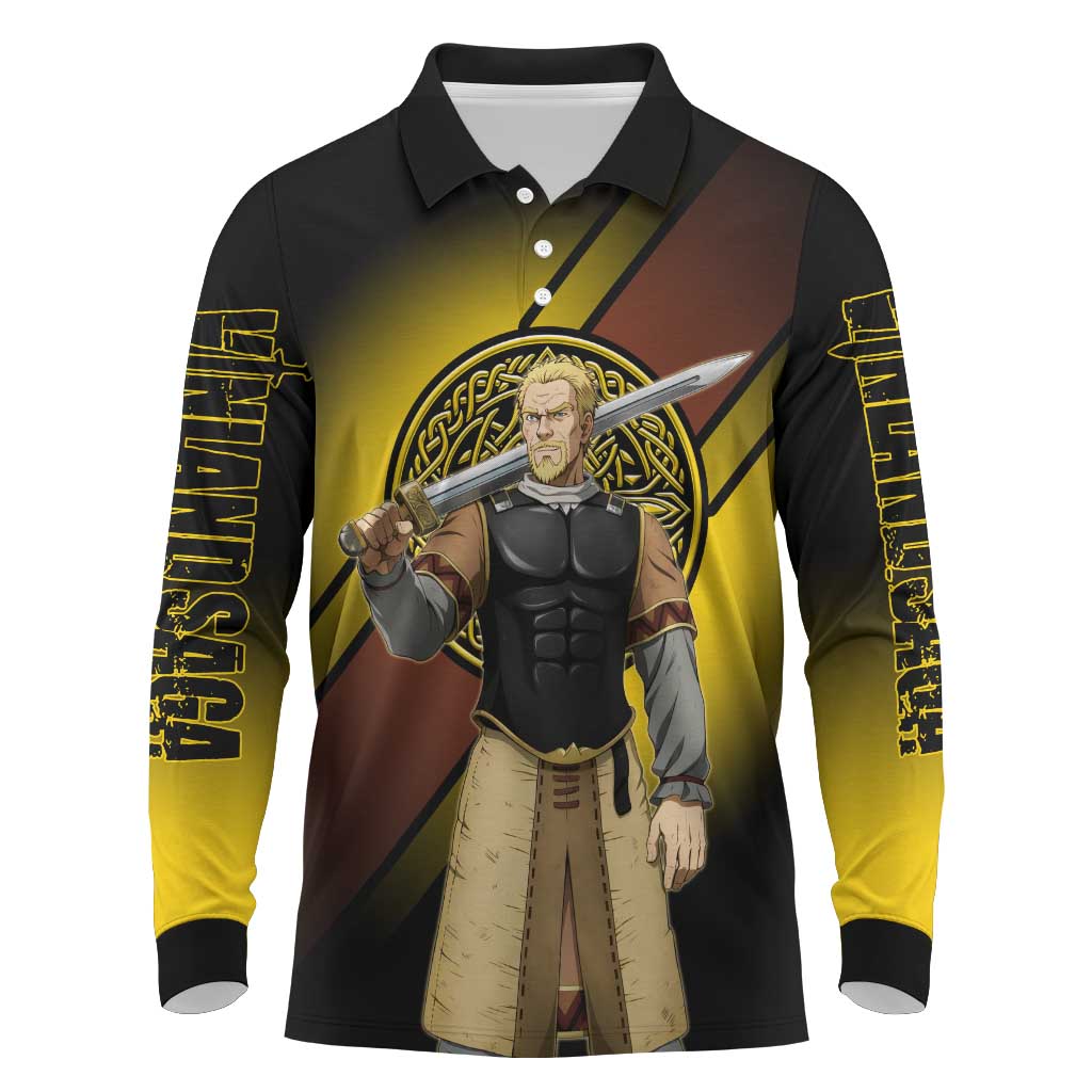 Askeladd Viking Commander Long Sleeve Polo Shirt Viking Manga Illustration Style