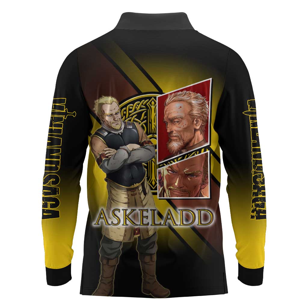 Askeladd Viking Commander Long Sleeve Polo Shirt Viking Manga Illustration Style