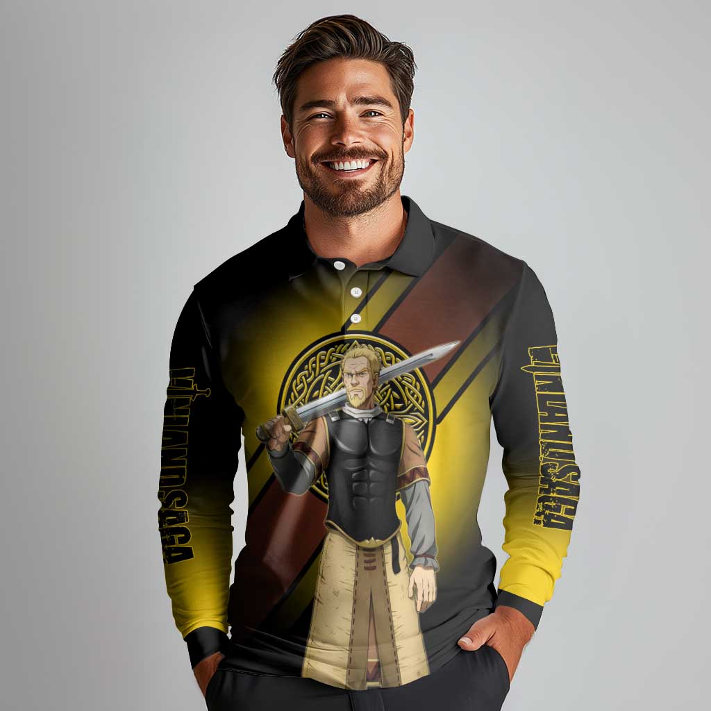 Askeladd Viking Commander Long Sleeve Polo Shirt Viking Manga Illustration Style