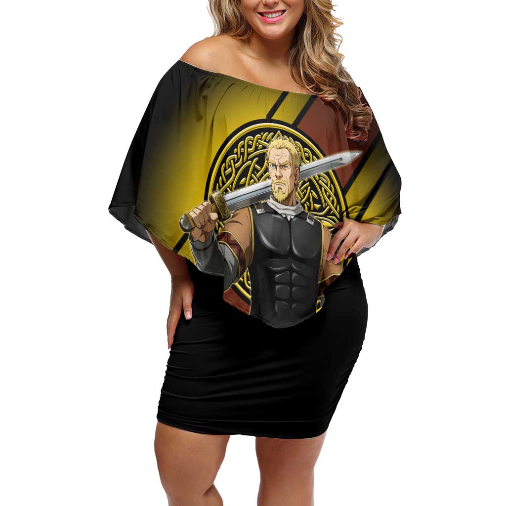 Askeladd Viking Commander Off Shoulder Short Dress Viking Manga Illustration Style