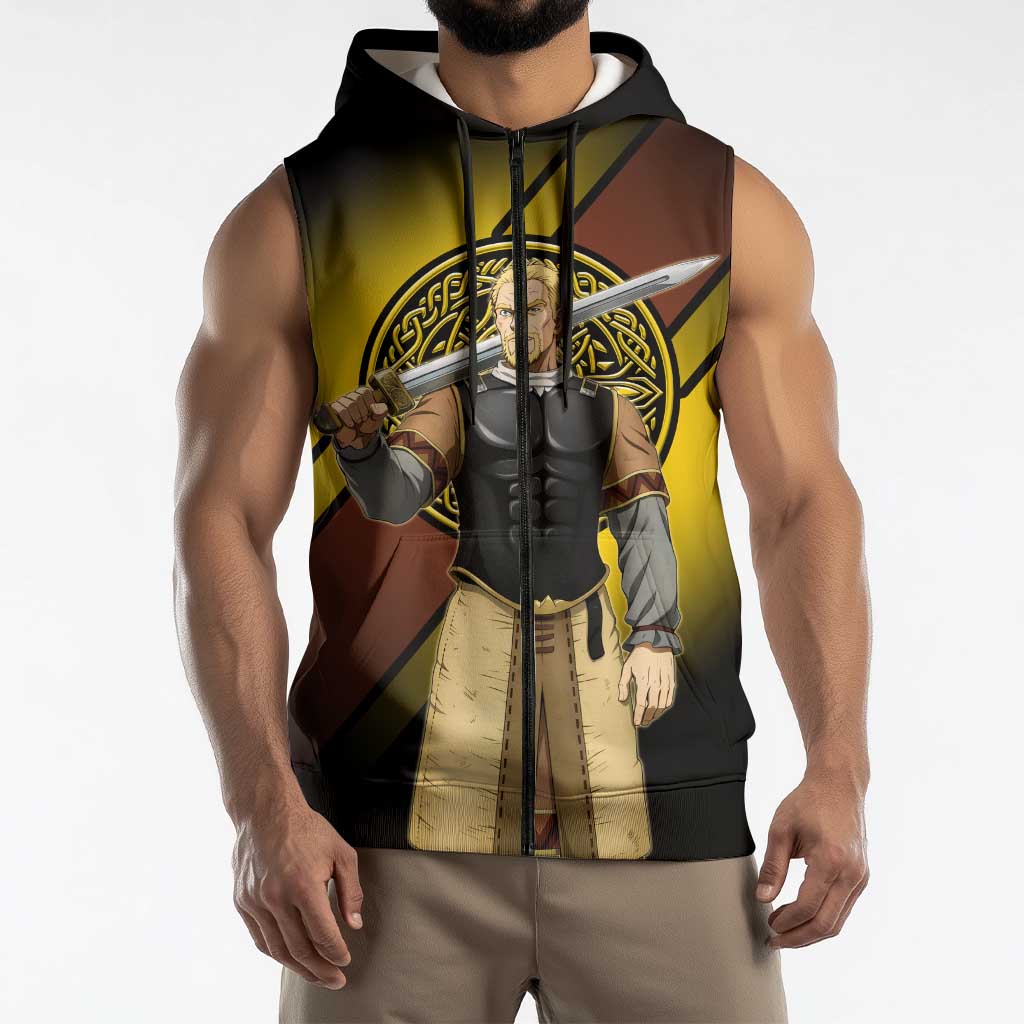 Askeladd Viking Commander Sleeveless Zip Hoodie Viking Manga Illustration Style